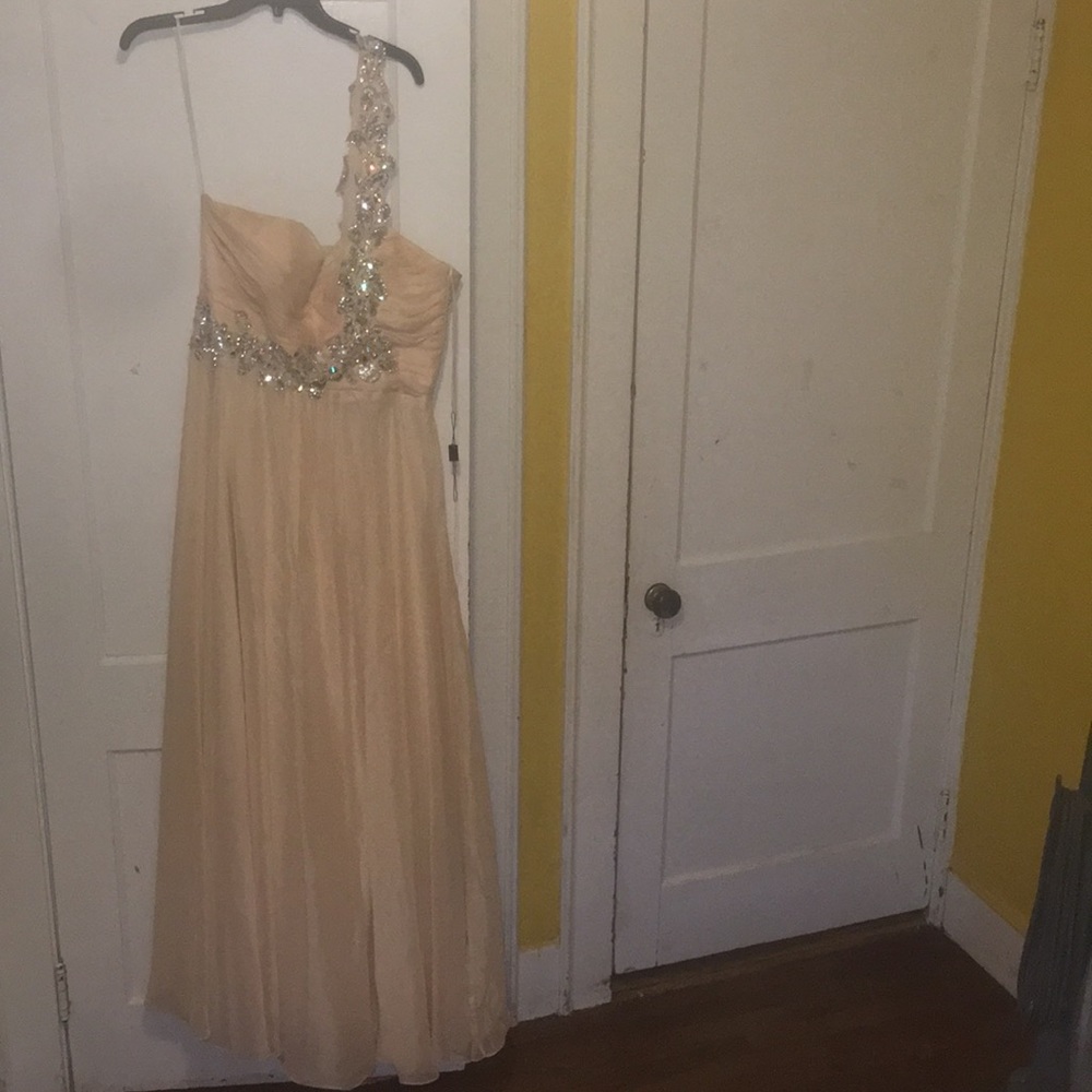 Blush pink one shoulder gown